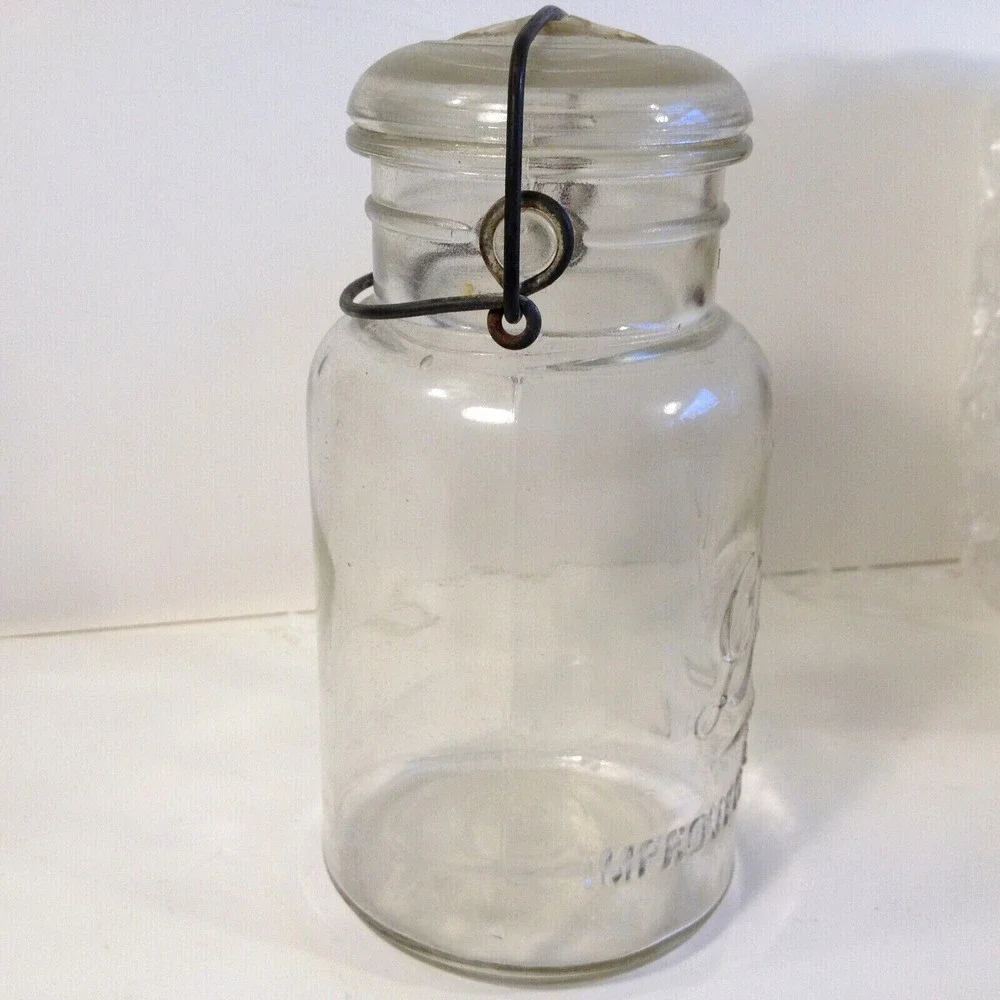 Vintage Drey Improved Ever Seal Clear Glass Canning Jar w/ Lid Wire Bail Quart